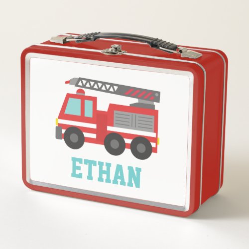 Cute Red Fire Truck for Little Fire fighters Lunch Metal Lunch Box