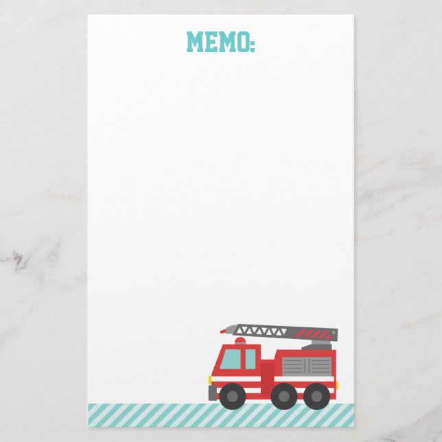 Cute Red Fire Truck for Little Fire fighters Stationery (Front)