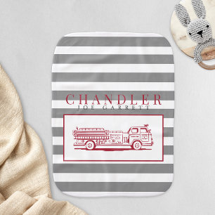 Cute Red Fire Truck Grey Stripe personalized Baby Burp Cloth