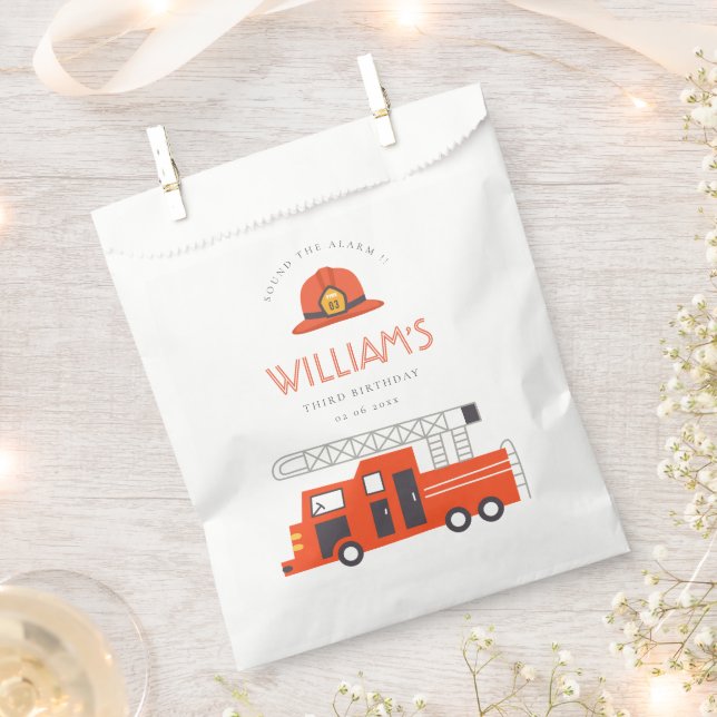 Cute Red Firetruck Engine Kids Any Age Birthday Favor Bag (Clipped)