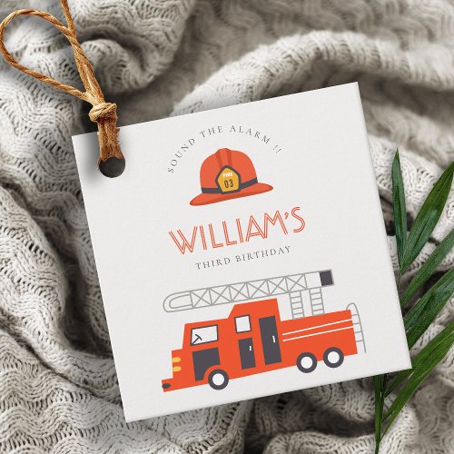 Cute Red Firetruck Engine Kids Any Age Birthday Favor Tags