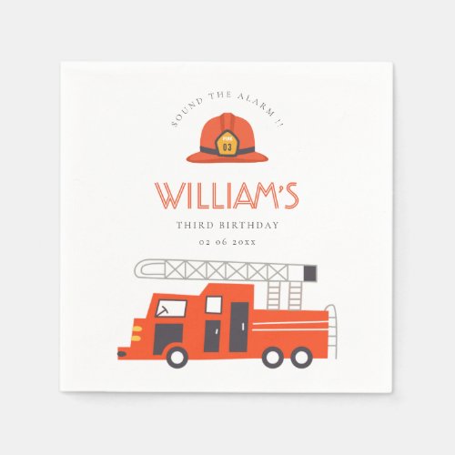 Cute Red Firetruck Engine Kids Any Age Birthday Napkins