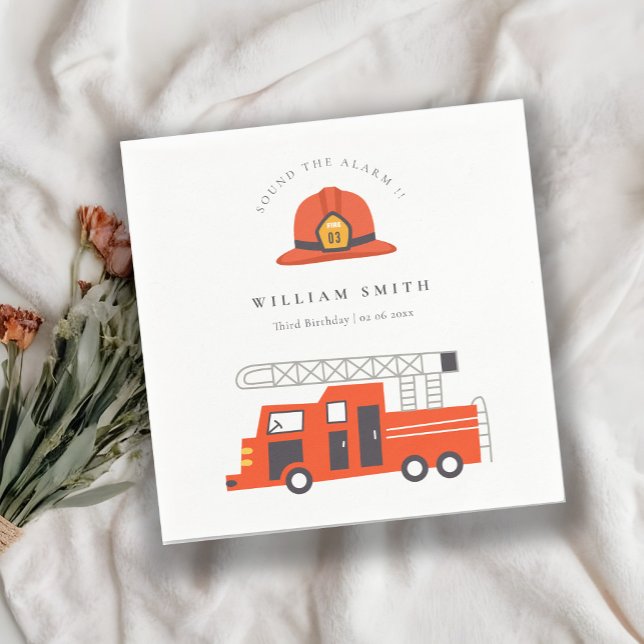 Cute Red Firetruck Engine Kids Any Age Birthday Napkins (Creator Uploaded)