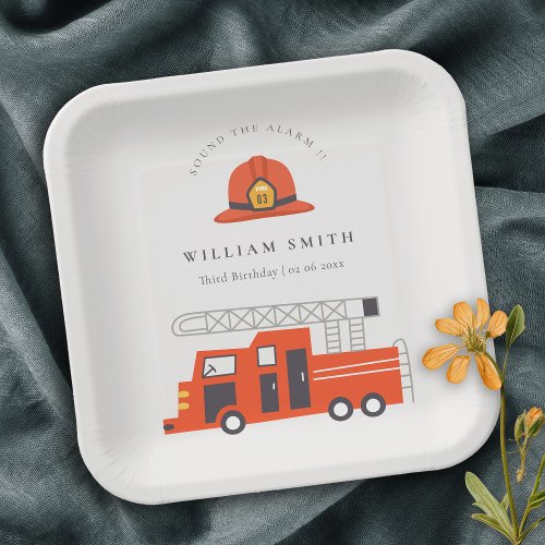 Cute Red Firetruck Engine Kids Any Age Birthday Paper Plates