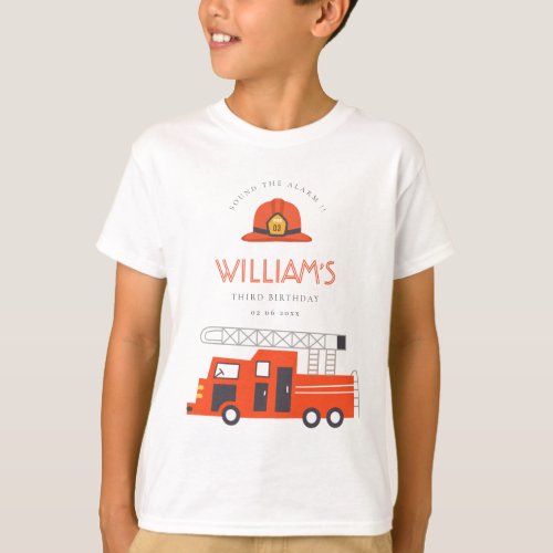 Cute Red Firetruck Engine Kids Any Age Birthday T_Shirt