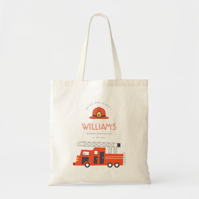 Cute Red Firetruck Engine Kids Any Age Birthday Tote Bag (Front)