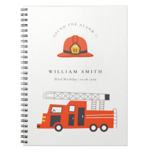 Cute Red Firetruck Kids Any Age Birthday Guestbook Notebook
