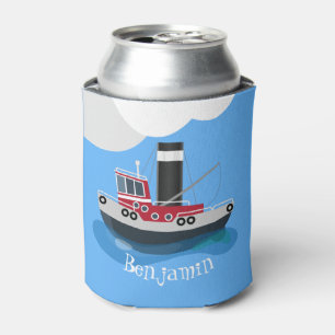 Cute red fishing trawler boat cartoon illustration can cooler