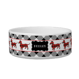 Cute Red Flannel Dachshund Doxie Dogs Bowl
