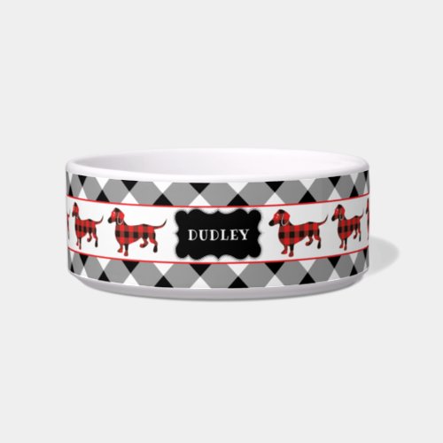Cute Red Flannel Dachshund Doxie Dogs Bowl