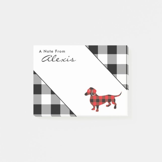 Cute Red Flannel Plaid Dachshund Dog Post-it Notes (Front)