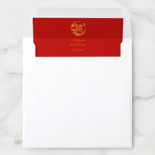 Cute Red Floral Chinese Double Happiness Symbol Envelope Liner