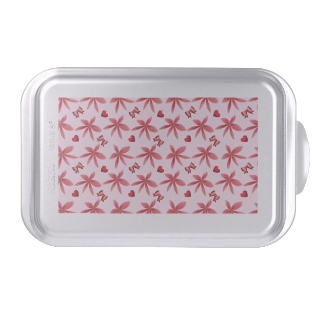Cute Red Floral Heart Pattern Seamless Girly  Cake Pan (Front)