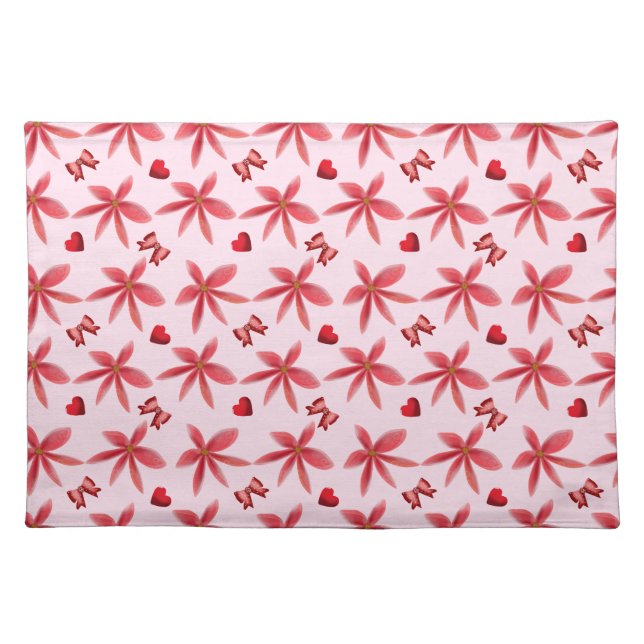 Cute Red Floral Heart Pattern Seamless Girly  Cloth Placemat (Front)