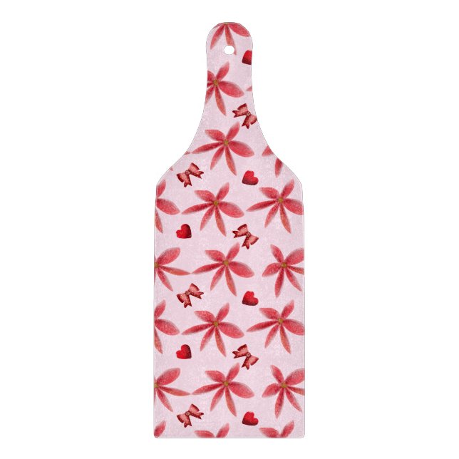 Cute Red Floral Heart Pattern Seamless Girly  Cutting Board (Front)