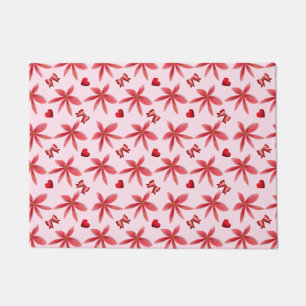 Cute Red Floral Heart Pattern Seamless Girly  Doormat
