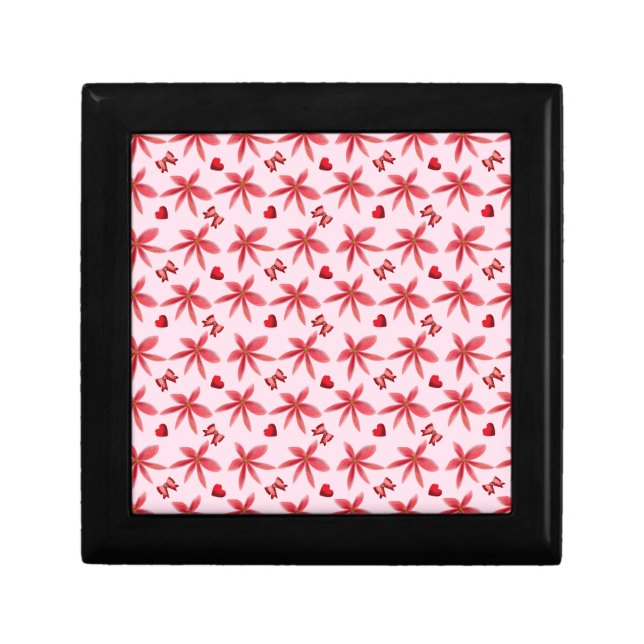 Cute Red Floral Heart Pattern Seamless Girly  Gift Box (Front)