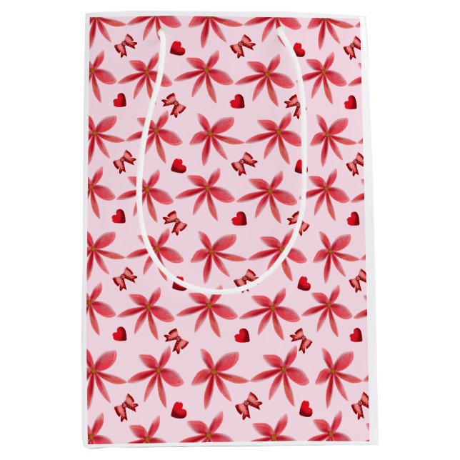 Cute Red Floral Heart Pattern Seamless Girly  Medium Gift Bag (Front)