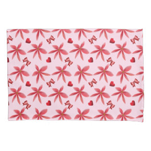Cute Red Floral Heart Pattern Seamless Girly  Pillow Case