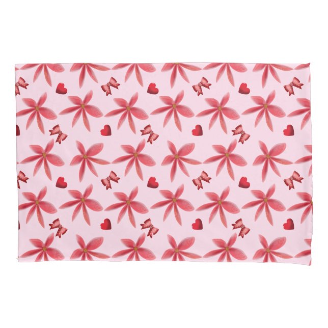 Cute Red Floral Heart Pattern Seamless Girly  Pillow Case (Front)