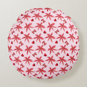 Cute Red Floral Heart Pattern Seamless Girly  Round Pillow