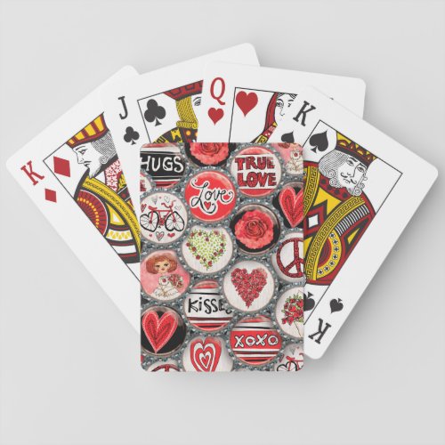 Cute Red Floral Hearts Love Valentines Day  Poker Cards