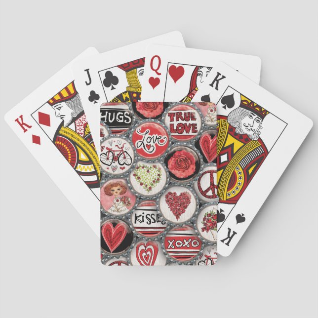 Cute Red Floral Hearts Love Valentine's Day  Poker Cards (Back)