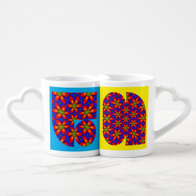 Cute Red Floral Pattern Coffee Mug Set (Front Nesting)