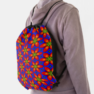 Cute Red Floral Pattern Drawstring Bag