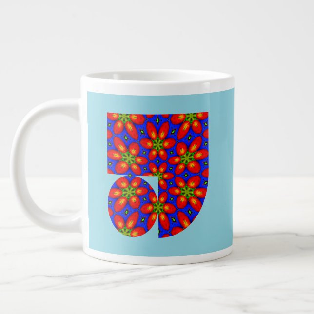 Cute Red Floral Pattern Giant Coffee Mug (Left)