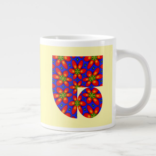 Cute Red Floral Pattern Giant Coffee Mug (Right)