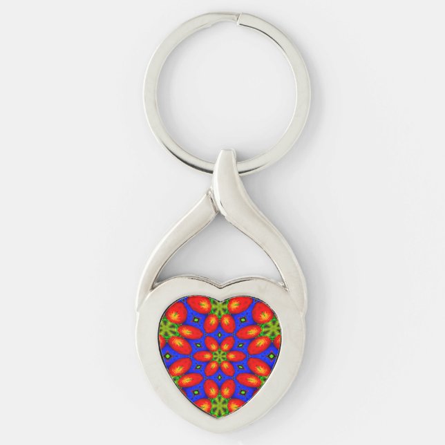Cute Red Floral Pattern Keychain (Front)