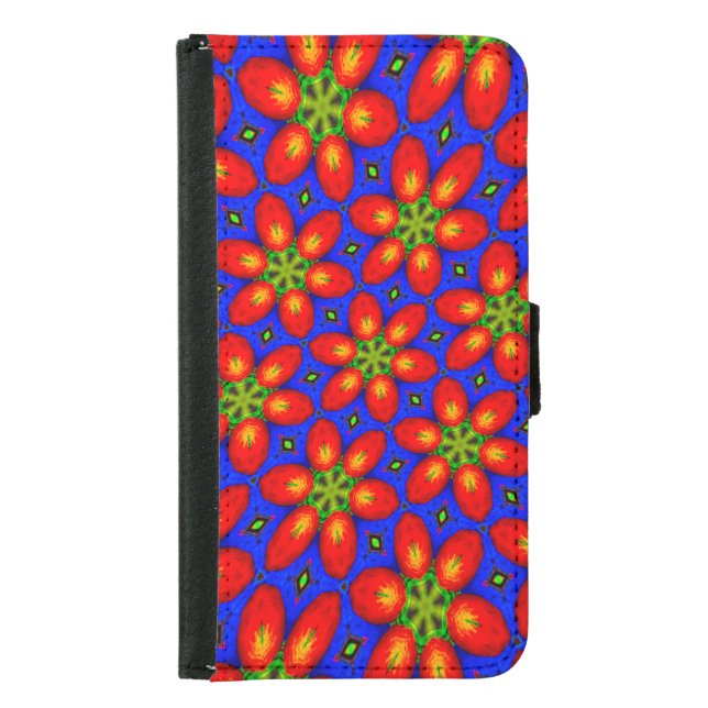 Cute Red Floral Pattern Samsung Galaxy Wallet Case (Front)