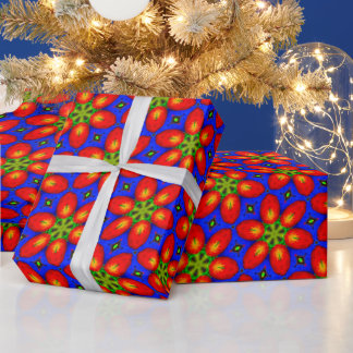 Cute Red Floral Pattern Wrapping Paper