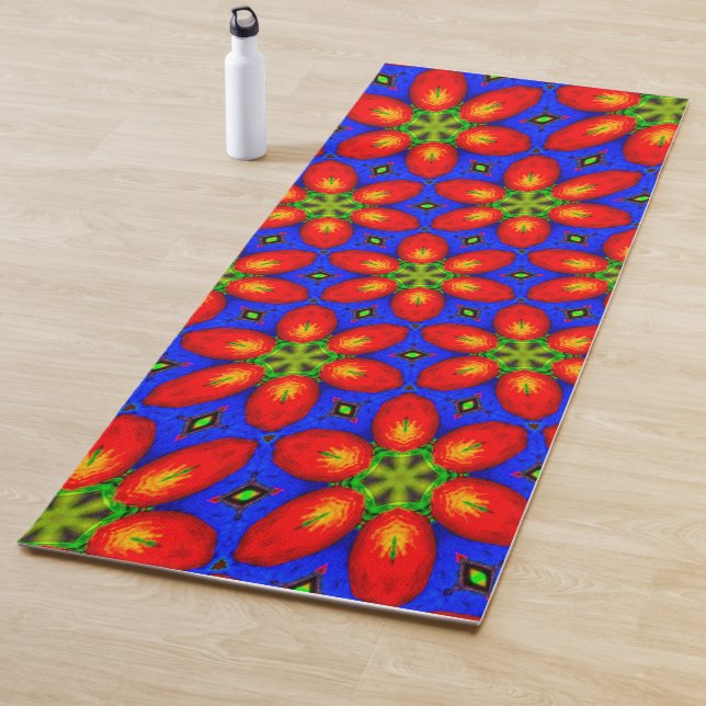 Cute Red Floral Pattern Yoga Mat (In Situ)