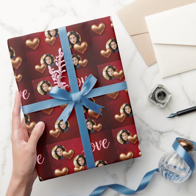 Cute Red floral & Pink Hearts Valentine's Day Wrapping Paper (Gifting)