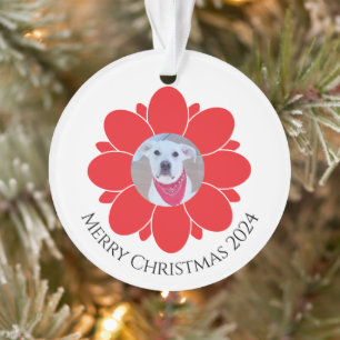 Cute red Flower Frame for Pet Photo Christmas Ornament