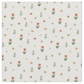 Cute Red flowers & Butterflies Floral Pattern   Fabric