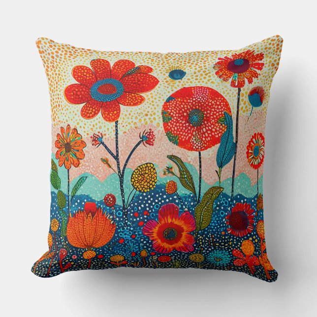 Cute red flowers throw pillow (Front)