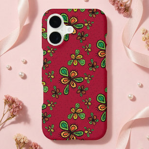 Cute Red Folk Art Floral Doodle Pattern iPhone 17 Case