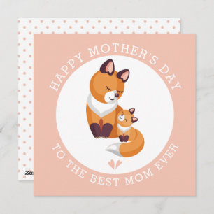 Cute red fox and baby pink peach Mothers Day Holiday Card