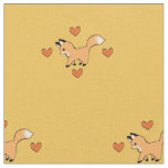 Cute Red Fox and Hearts Fabric