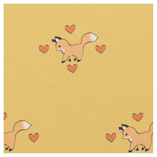 Cute Red Fox and Hearts Fabric