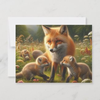 Cute Red Fox and Kits Wildlife Postcard