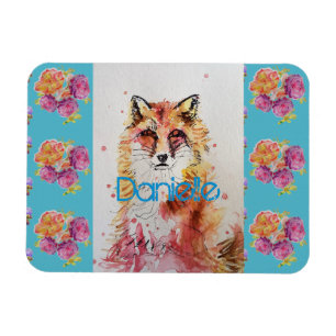 Cute Red Fox Animal Teal Rose Roses Magnet
