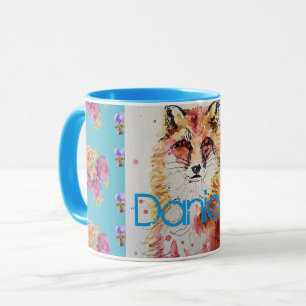 Cute Red Fox Animal Teal Rose Roses Mug