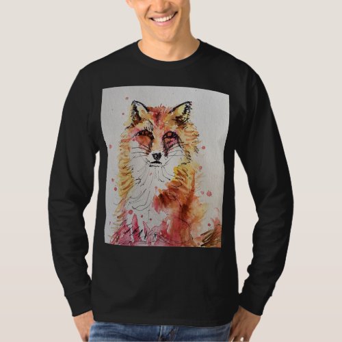 Cute Red Fox Animal Watercolor art Mens T_Shirt