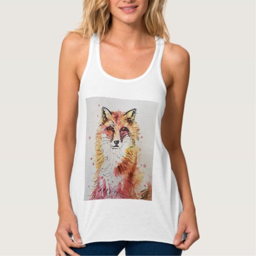 Cute Red Fox Animal Watercolor art Woodland Tank Top