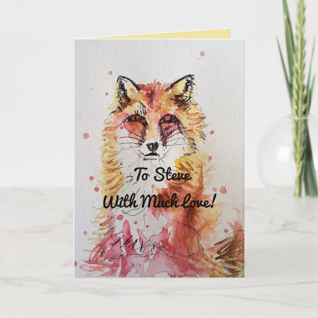 Cute Red Fox Animals Watercolour Birthday Card (Front)