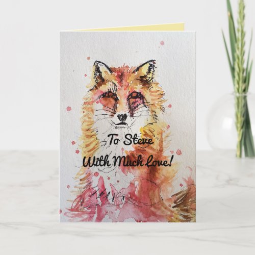 Cute Red Fox Animals Watercolour Birthday Card